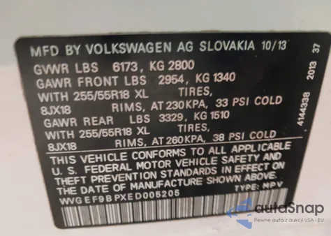 2014 Volkswagen Touareg 3.6L Sport from USA, damaged, VIN WVGEF9BPXED005205